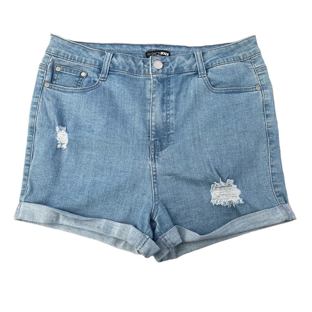 Fashion Nova Women’s‎ Distressed Light Wash High Waisted Shorts